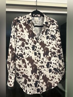 Industry Republic Clothing Cow Print Satin Blouse Size M